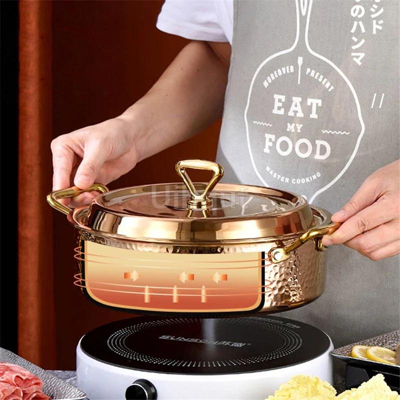 Thickened Golden Hammer Pattern Pot Special Pot for Induction Cooker Hotpot High Grade 304 Stainless Steel Double Flavor Hot Pot