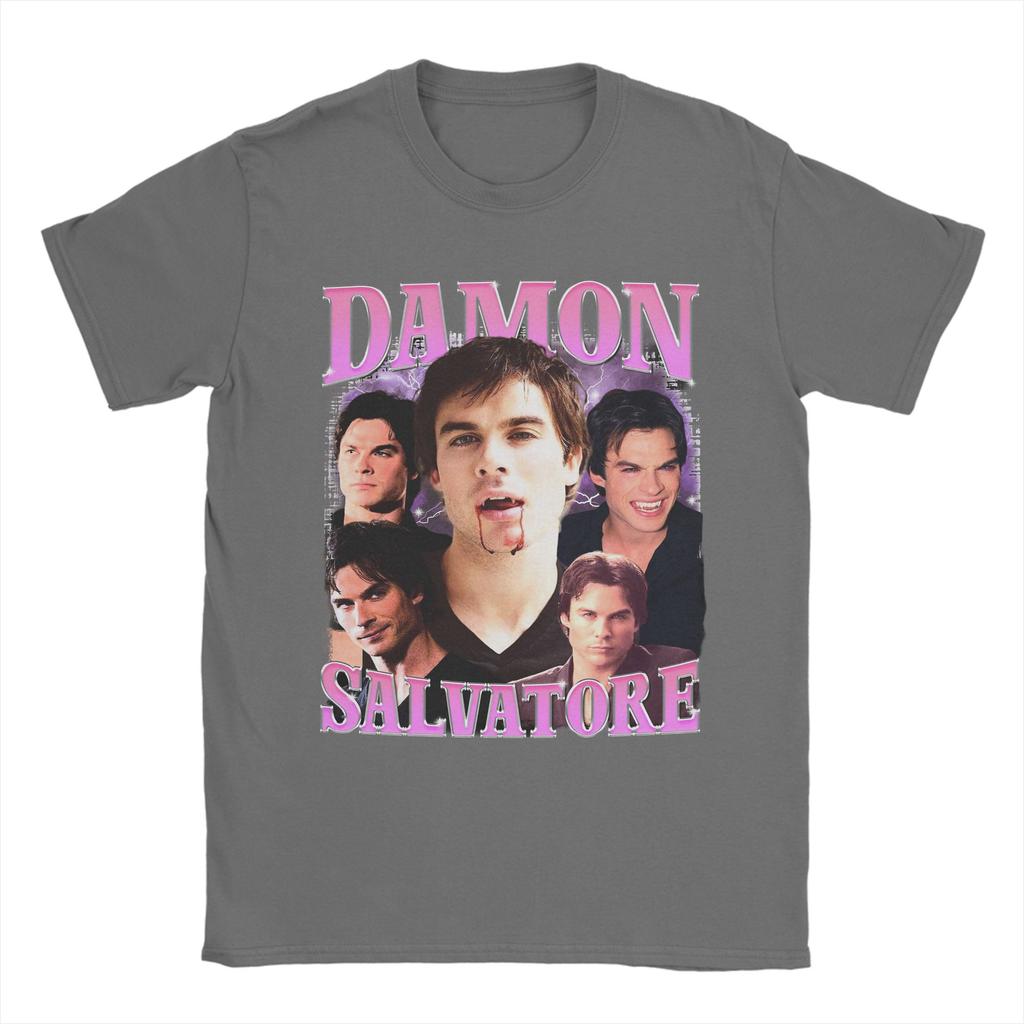 Damon Salvatore Ian Somerhalder TShirts for Unisex   Novelty Cotton Tees O Neck Short Sleeve T Shirts Graphic Printed Tops