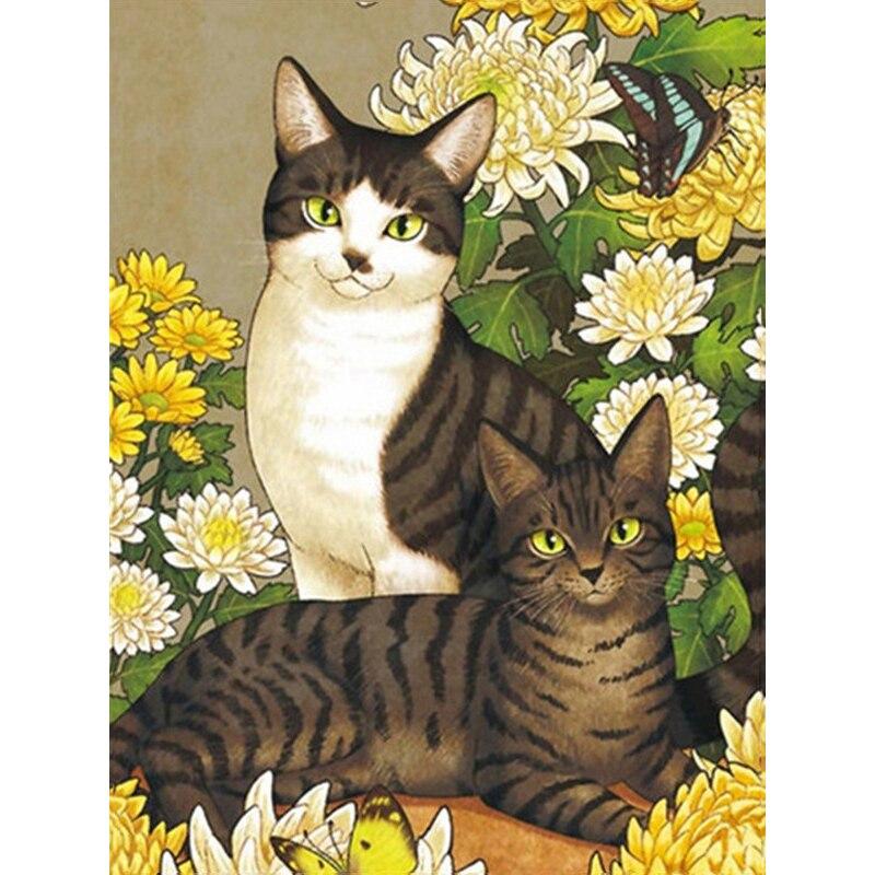 Pintura de Diamante DIY 5D Gato Fofo Bordado de Diamante Cenário de Outono Ponto Cruz Broca Redonda Completa Decoração de Casa Presente Manual