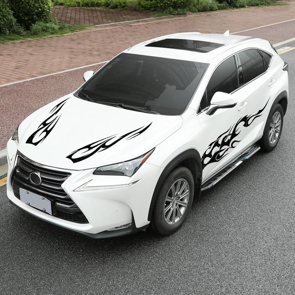 RUIANTE 4PCS Universal Racing Body Side Stripe Skirt Decals, Auto Hood & Sides Door Decoration Flame Pattern Graphics Vinyl Sticker For All Cars,