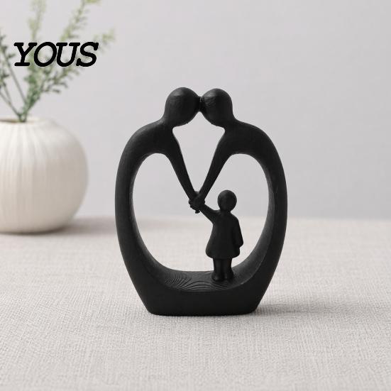 3D Printed Family Sculpture of Three Figurine, Heart-Shaped Parent & Child Statue, Matte Texture Home Decor Ornament, Creative Gift for
