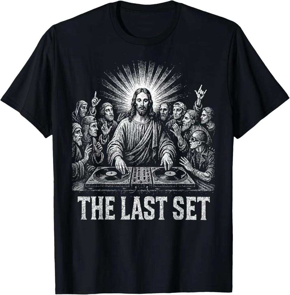 Jesus Last Set Rave Herren T-Shirt 100% Baumwolle Unisex Rundhalsausschnitt Kurzarm Oversized Y2k Beliebte Mode Y2k Kurzarm Klassisch