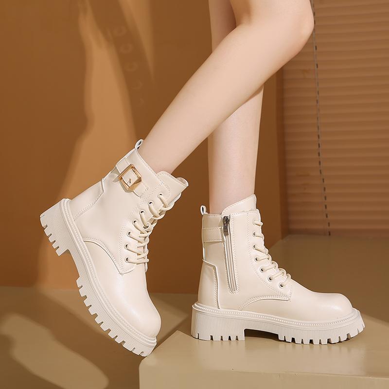 Bottes à plateforme pour femme Bottines à fermeture éclair latérale en peluche courte Hiver Chaussures pour femmes Mode Bout rond Grande taille