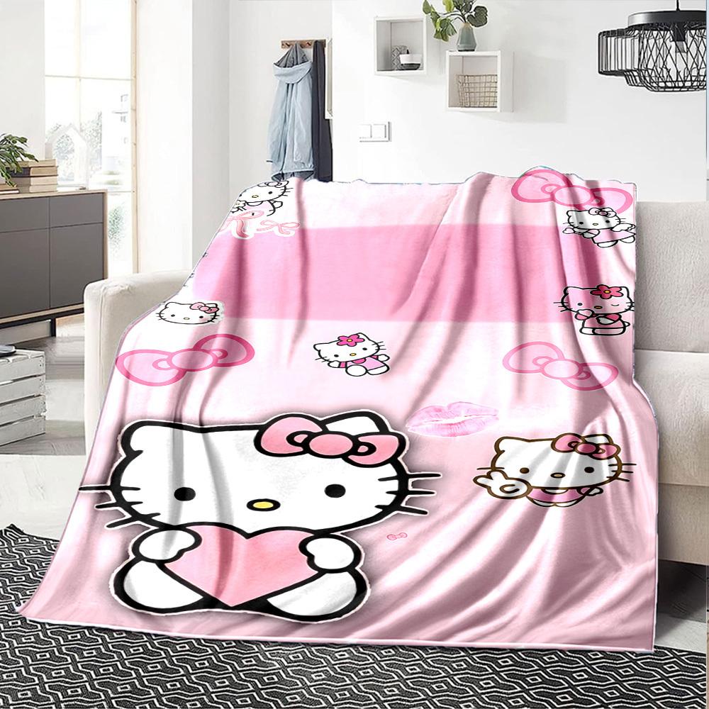1pc Hello Kitty Name Blanket Lightweight Flannel Throw for Sofa Bed Travel Camping Livingroom Office Couch Chair