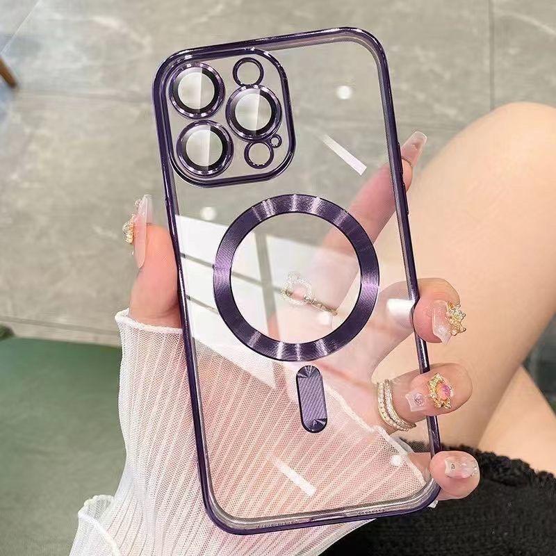 Aplicable a IPhone16Pro Funda magnética electrochapada para teléfono Apple 15 Carcasa blanda Cubierta completa 14 Transparente 13pro Funda protectora