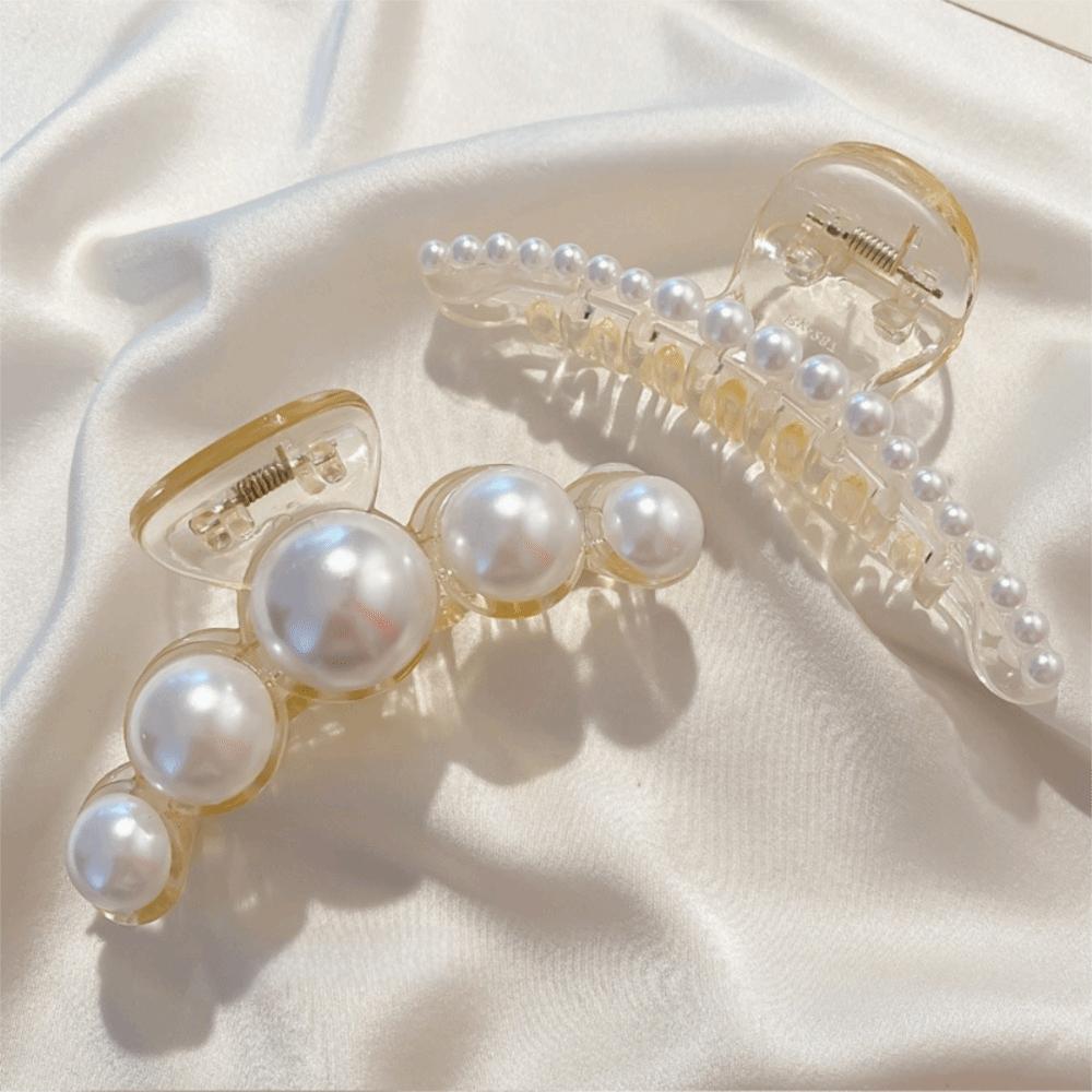 Big Size Pearl Hair Claw Pearl Decor Shark Clip Elegant Hair Claw Clip  Daily Styling
