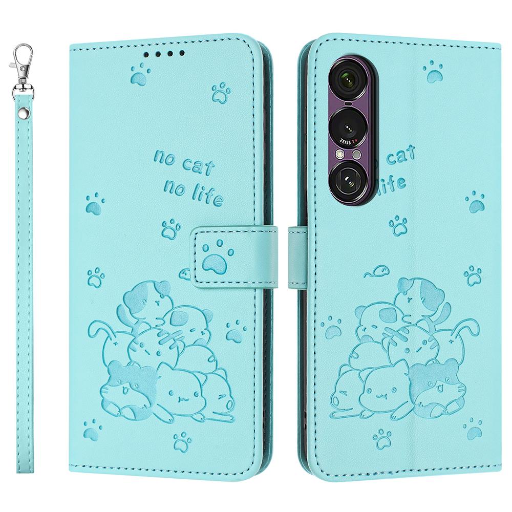 

Wallet Case for Sony Xperia 1 VII Imprint Leather Phone Cover with Strap D