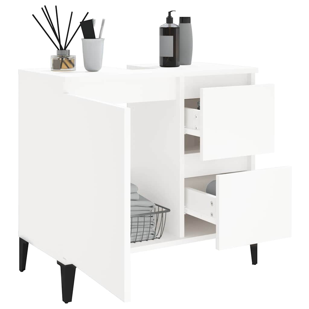 Schrank unter dem Waschbecken, 2 Schubladen, schwarzes dreieckiges Stativ, 65x33x60 cm