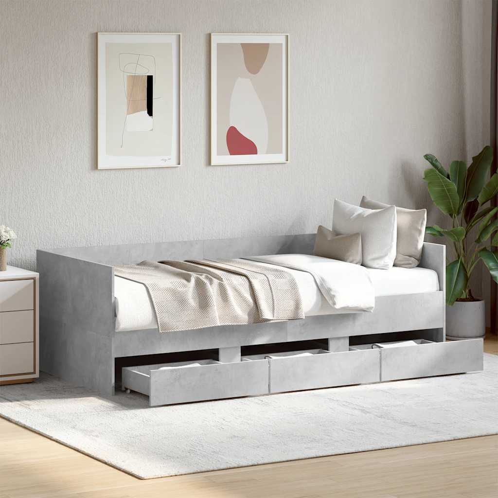 Daybed with Drawers Without Mattress Concrete Gray 90 x 190 cm