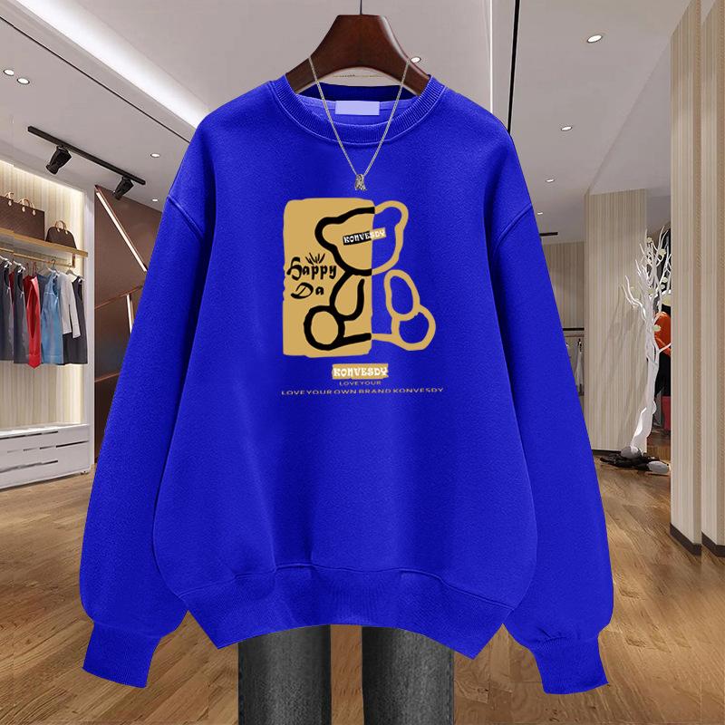 Niche crew neck sweater women s loose casual simple fashion versatile velvet thickened spring and autumn winter XXXXL
