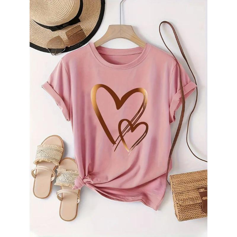 New Casual Women's 3D Digital Printed Heart-shaped Round Neck Short Sleeved T-shirt