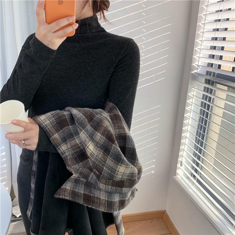 Women's Fleece-Lined Slim-Fit Long Sleeve Base Layer Top - Warm, Half-High Neck, Solid Color, Versatile, Autumn/Winter Style.