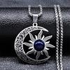 Witch Moon Sun Necklace for Women Men Stainless Steel Stone Occult Luna Crescent Wicca Chain Jewelry collares acero inoxidable