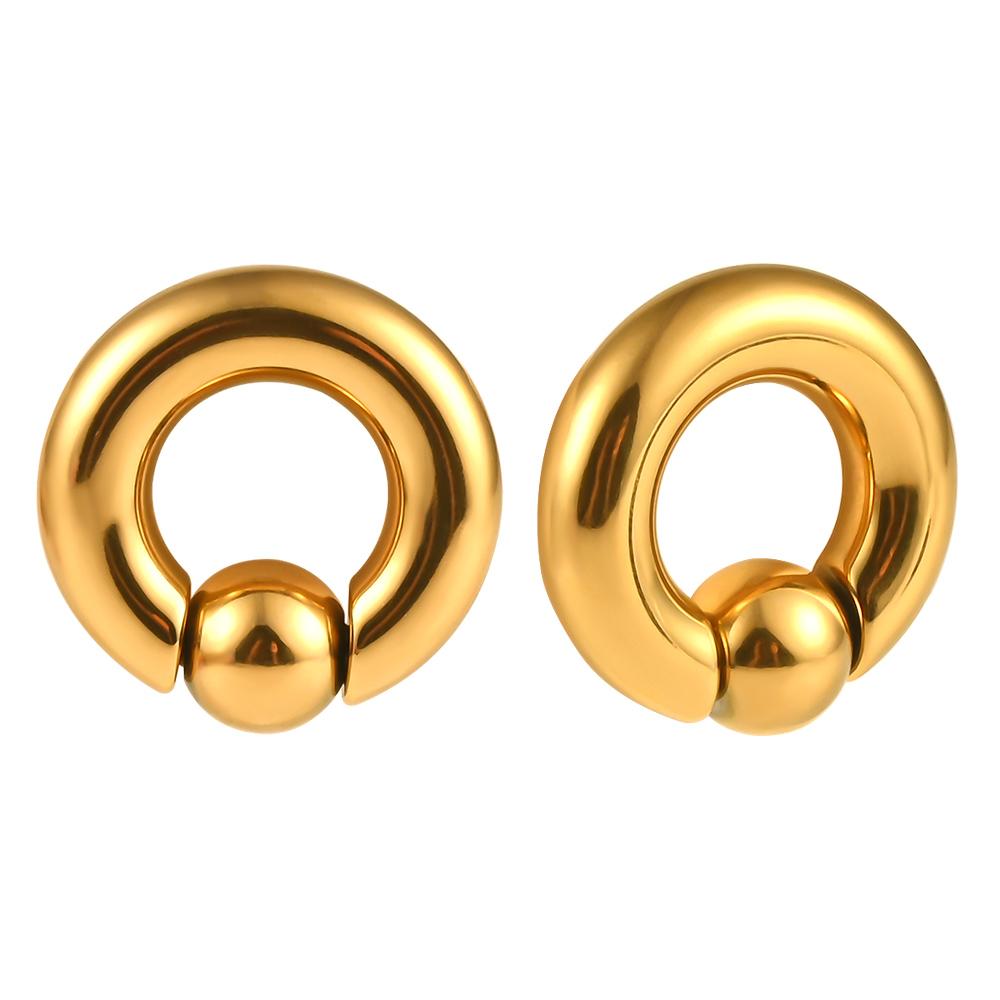 Vankula 2pcs Ear Plug Tunnels 316L Stainless Steel Piercing Captive Hoop Ear Gauges Weights for Flesh Piercing Body Jewelry 6mm золотой