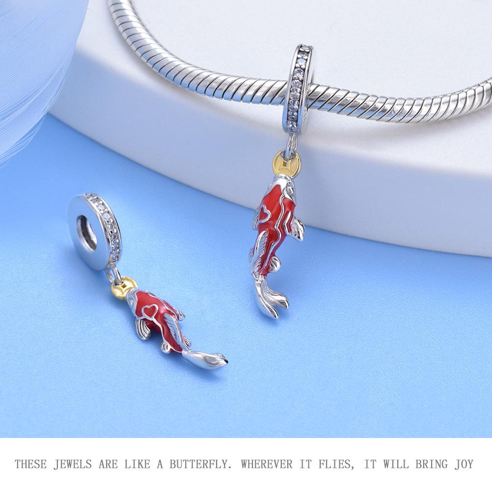 S925 Sterling Silver Starfish, Dolphin, and Turtle Charm Bracelet with Beaded Accessories
