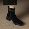 Krazing Pot Cow Suede Nubuck Round Toe Thick Heels Chelsea Boots Size 42 Zipper Women Keep Warm Ankle Boots