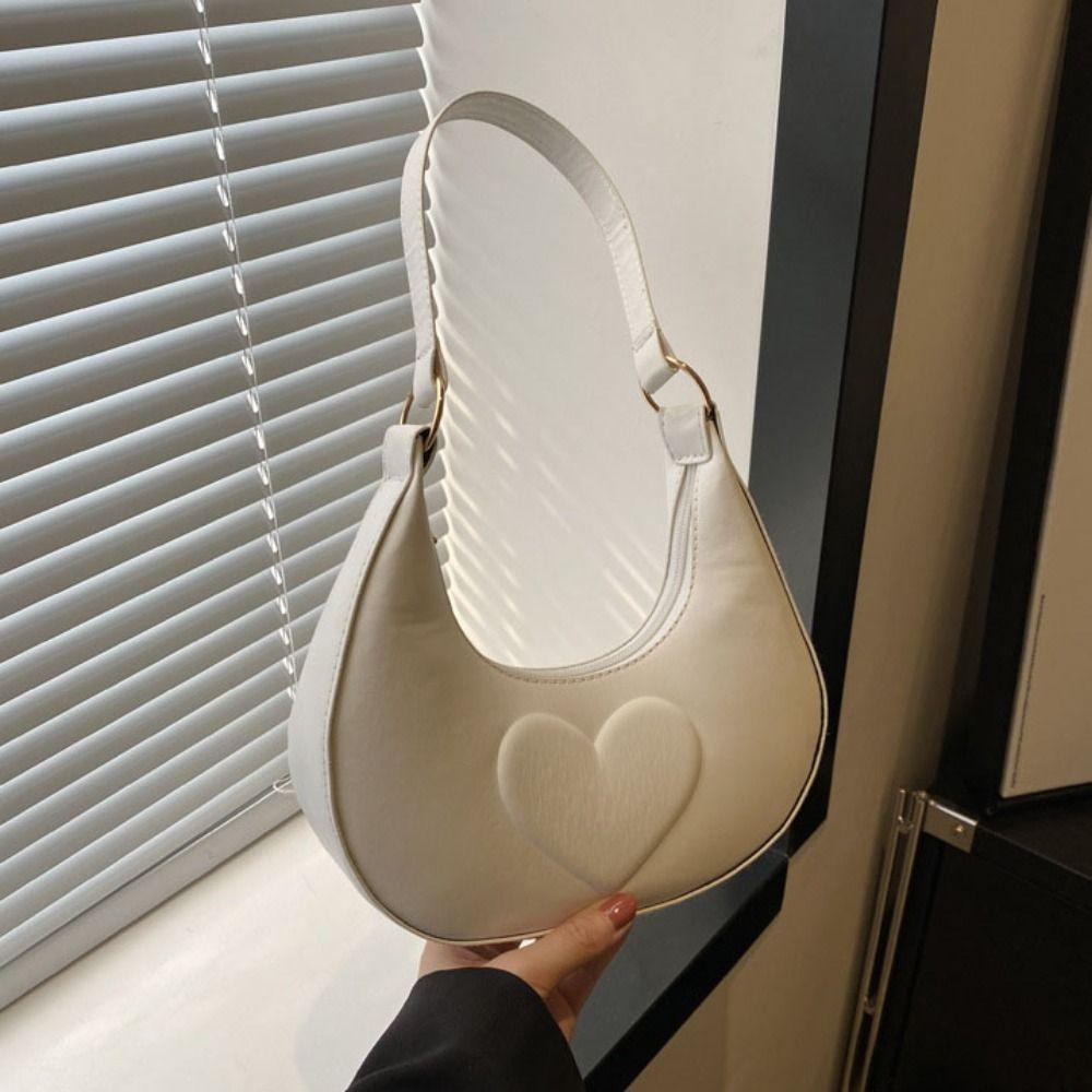 Korean Style PU Leather Shoulder Bag Solid Color Hobo Bag Fashion Crescent Moon Underarm Bag Women