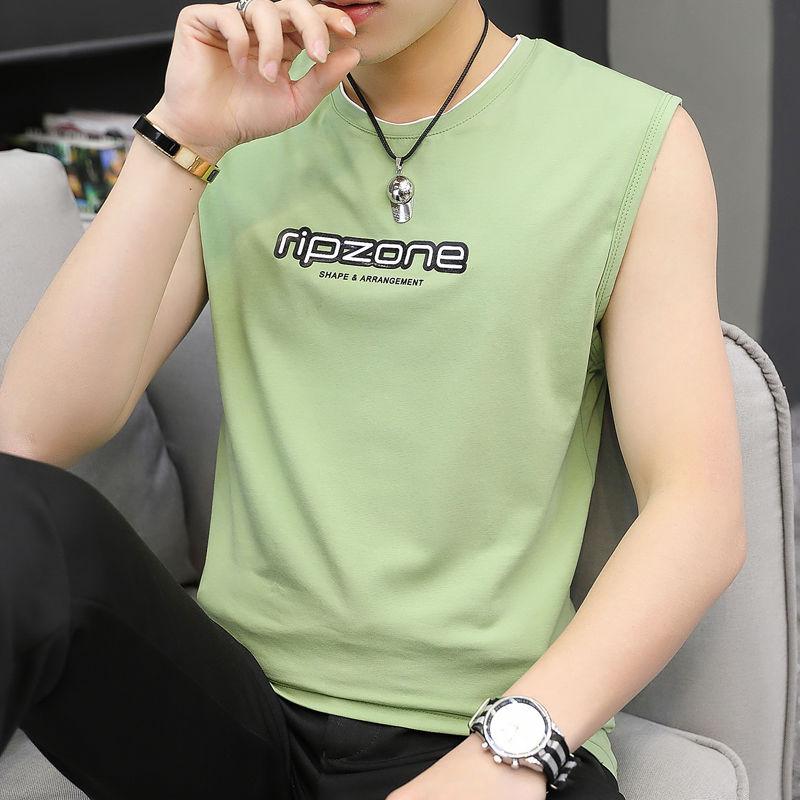 Ermeløs tanktopp for menn Sommer ermeløs T-skjorte koreansk versjon av bomullsskulderunderskjorte Sport Fitness Løse topper