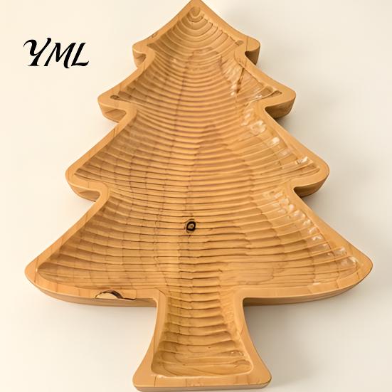 Decorative Wooden Fruit Bowl Christmas Tree Serving Tray, Candy Nut Dish, Xmas Tree?Shaped Snack Storage Rustic Home Table Decor Plate, Tabletop