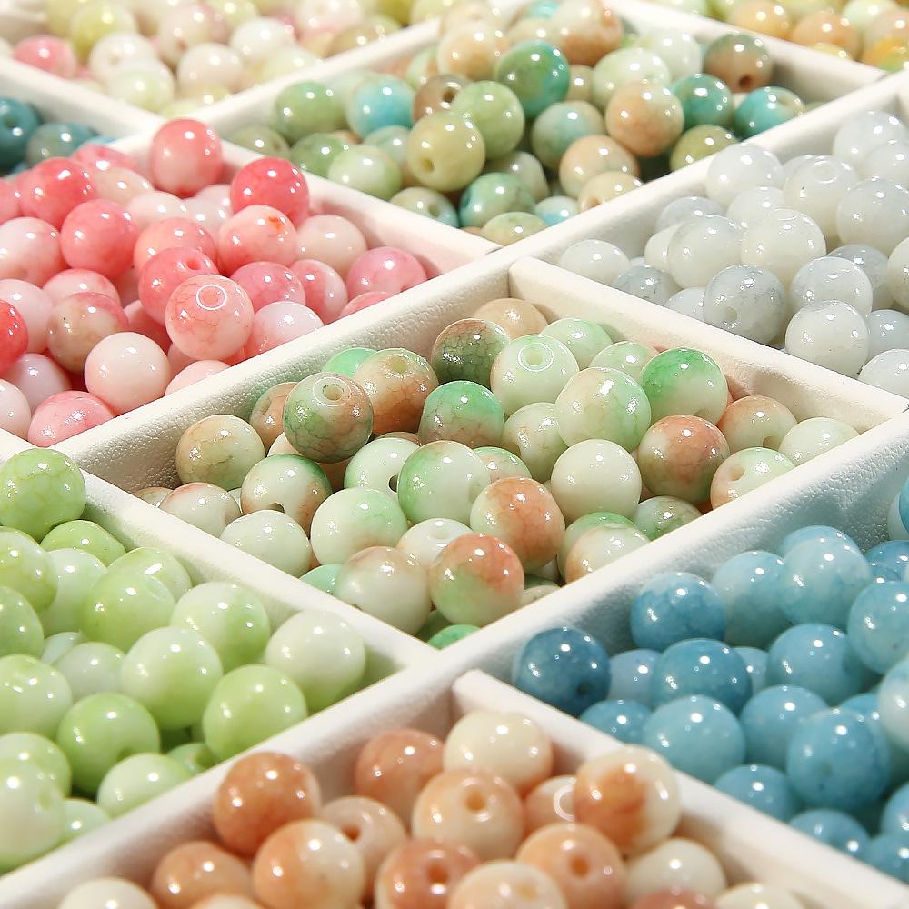 100pcs 8mm Pastoral Oil Painting Imitation Ceramic Glass Jade Crushed Beads for DIY Handmade Bracelets and Loose Beading