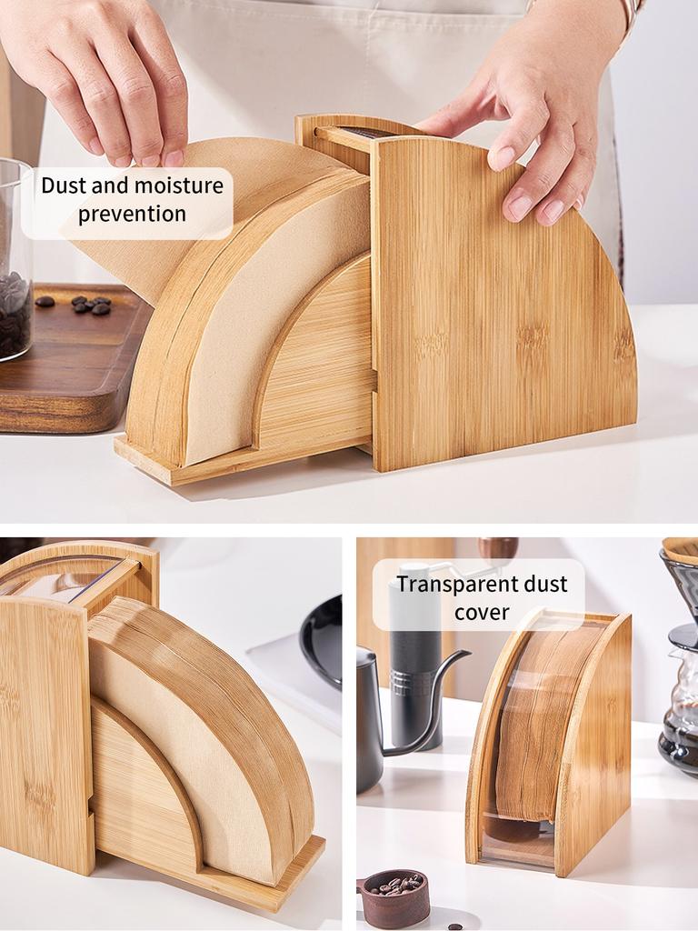 Bambusový držák kávového filtru Leeseph, stojan na uskladnění kávového papíru, obnovitelný stojan, stojan na zásobník na papírový filtr na kávu