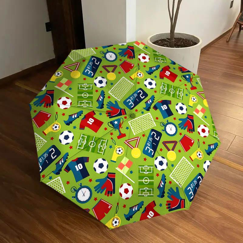 1pc Soccer-themed circular pattern Umbrella with Plastic Handle,Suitable for All Seasons Home Travel Outdoor UmbrellaDD1756