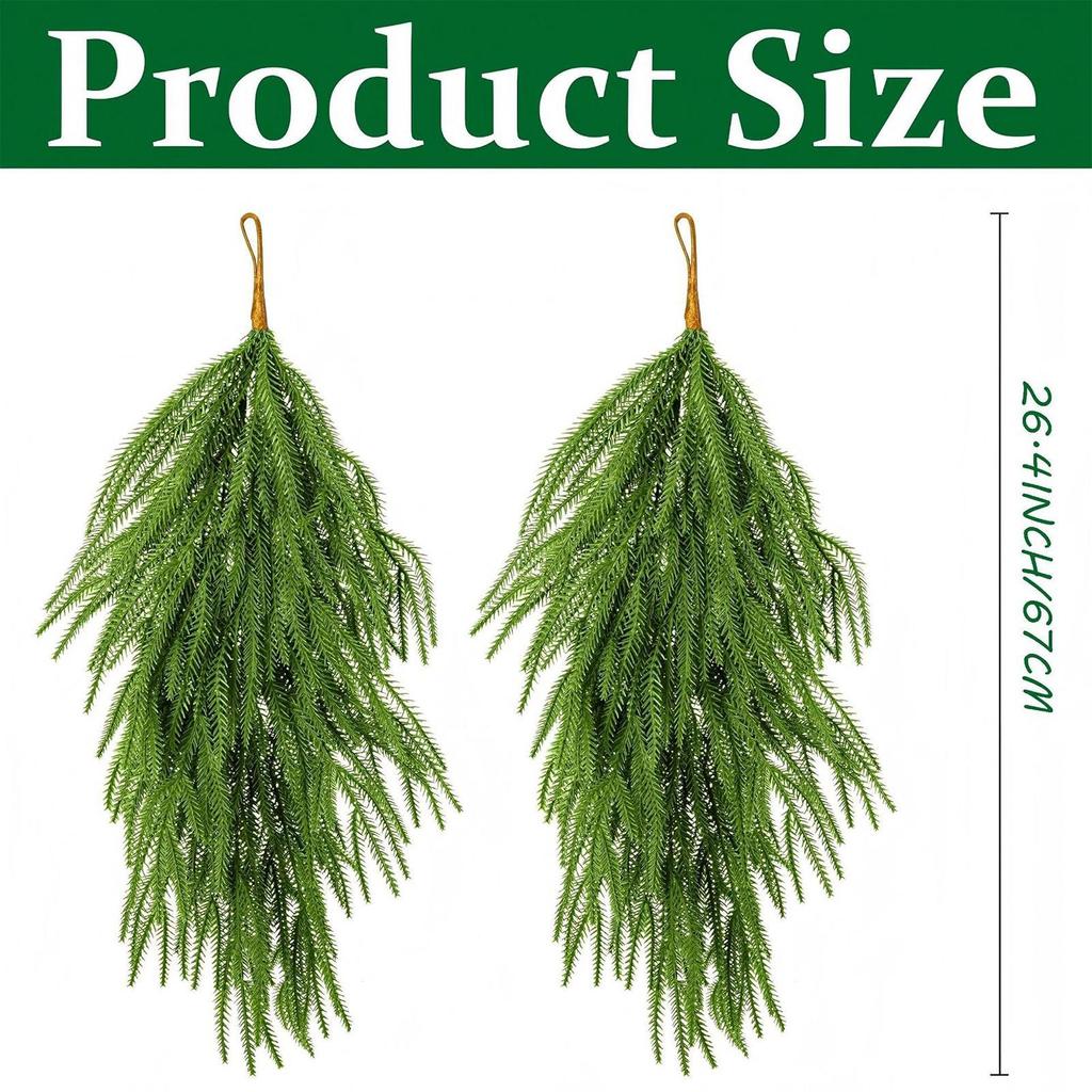 Pine Garland Christmas Teardrop Swag 2 Pieces Artificial Pine Garland Decoration 26 Inch for Railing Porch Table Window Wall