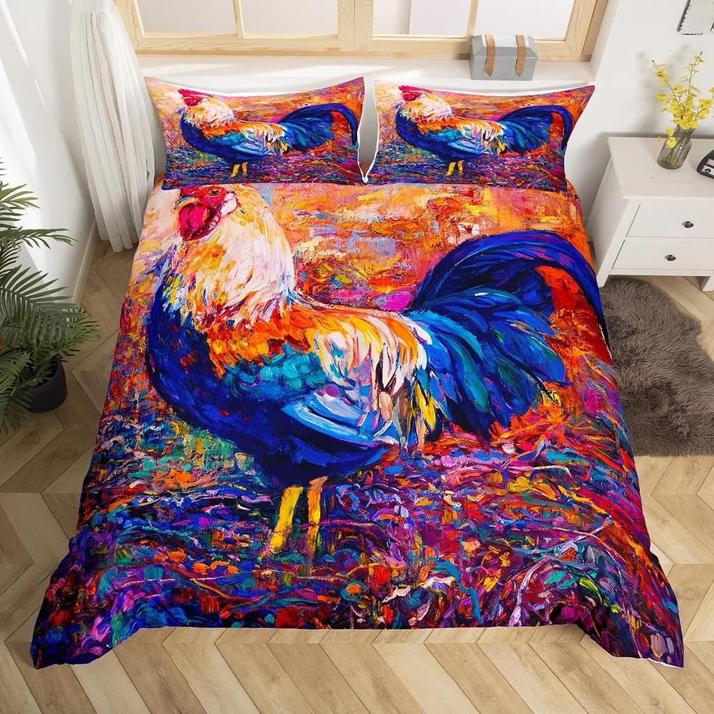 Bauernhoftiere Königin König Bettbezug Hahn Schaf Schwein Kuh Bettwäscheset Bauernhaus Land Steppdeckenbezug Polyester Steppdecke