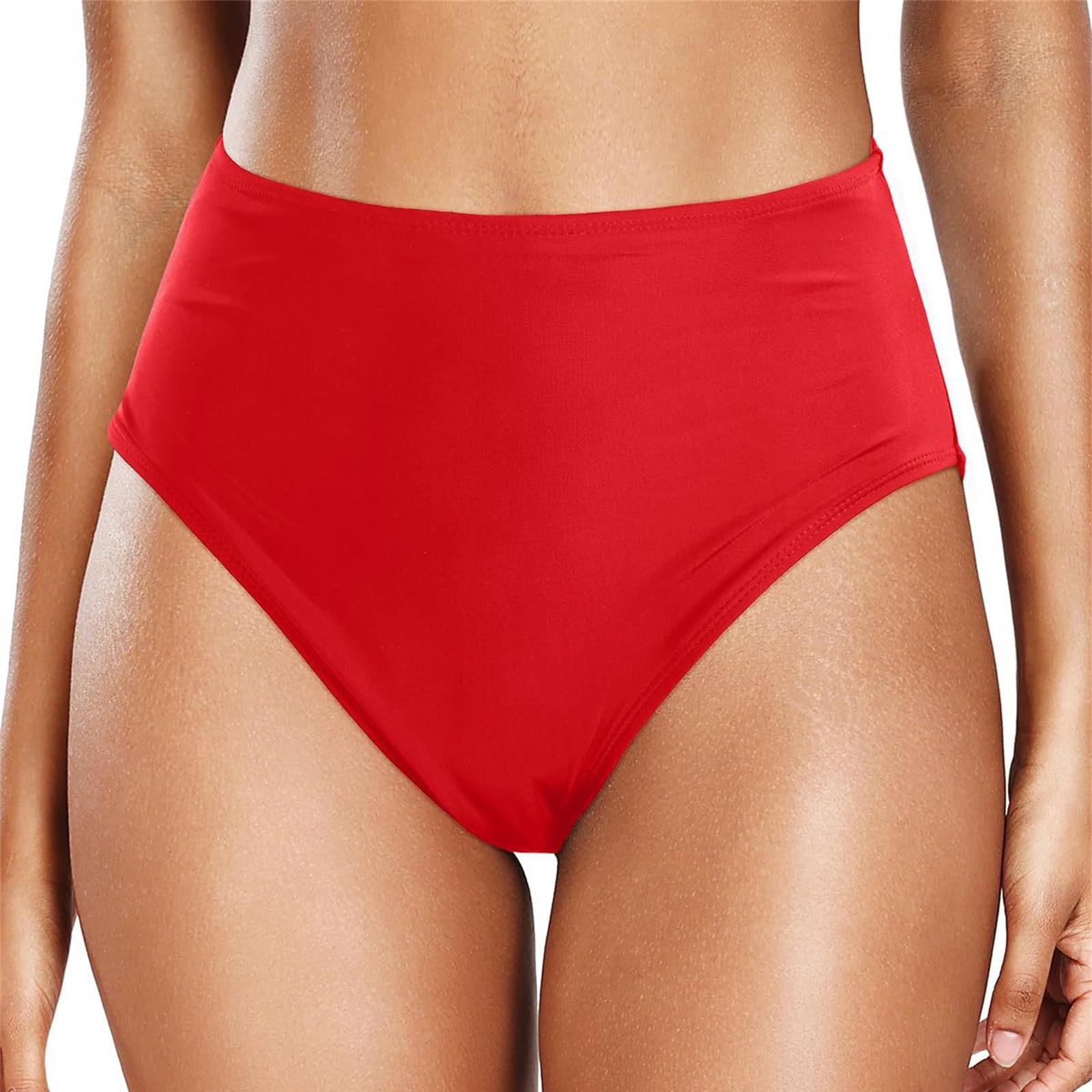 

Women s Fashion Solid Print High Waist Swim Bottoms Beachwear Comfortable Fit Stretch Fabric Suitable for Vacation Swimming and Water Activities S червоний