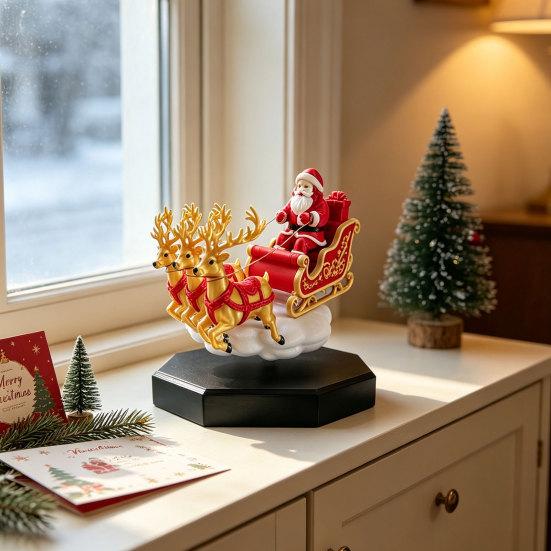 Creative Christmas Gifts for Family Magnetic Levitation Santa Sleigh Decor, Floating Claus Tabletop Rotating Ornament Fireplaces Ornament, Display