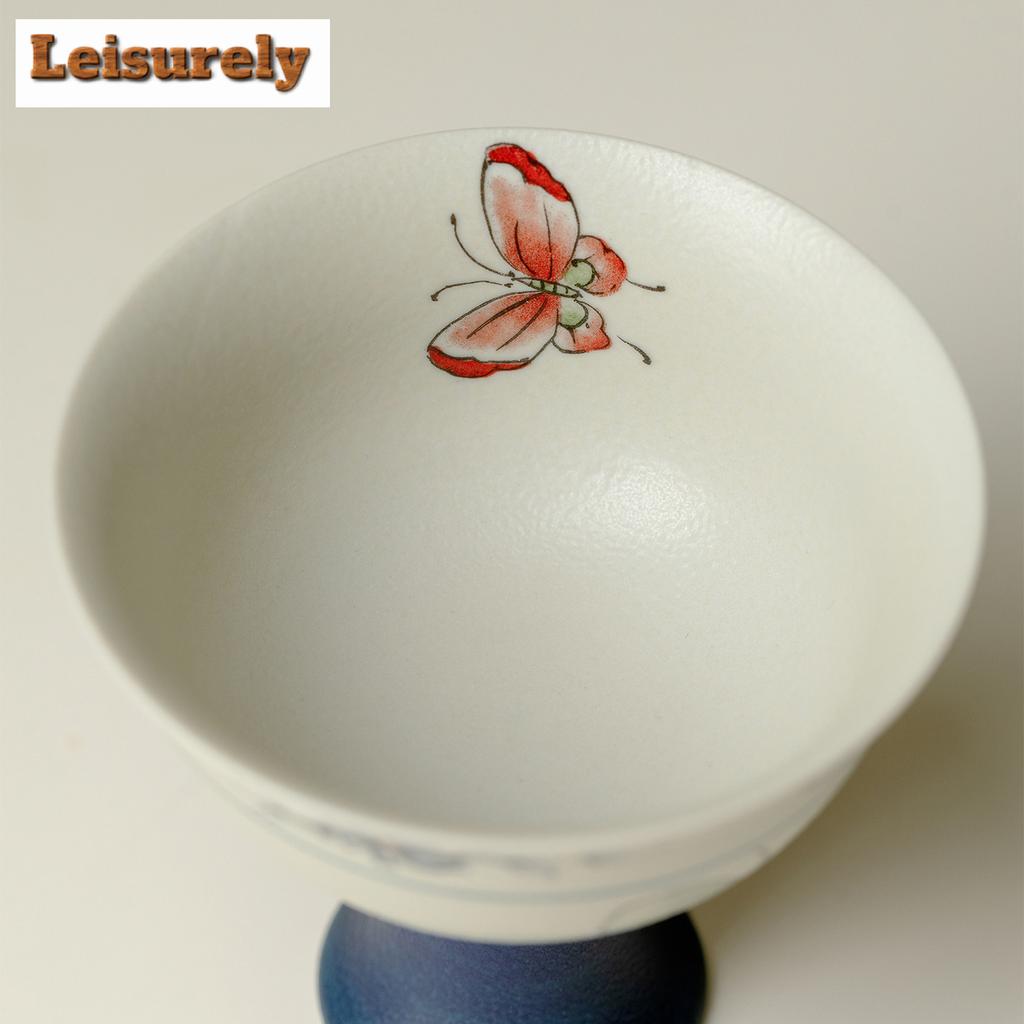 2 Stück/Los Schmetterlingsorchidee Hochfuß Teetasse Zen Teeschale Tassenset Teeprobe Dufttasse Jianzhan Meistertassen Teeartikel 60ml