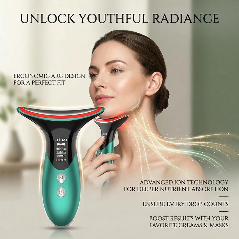 

Light wave vibration massage instrument Facial lift introduction Firming micro-current hot compress Color light Neck beauty зелений