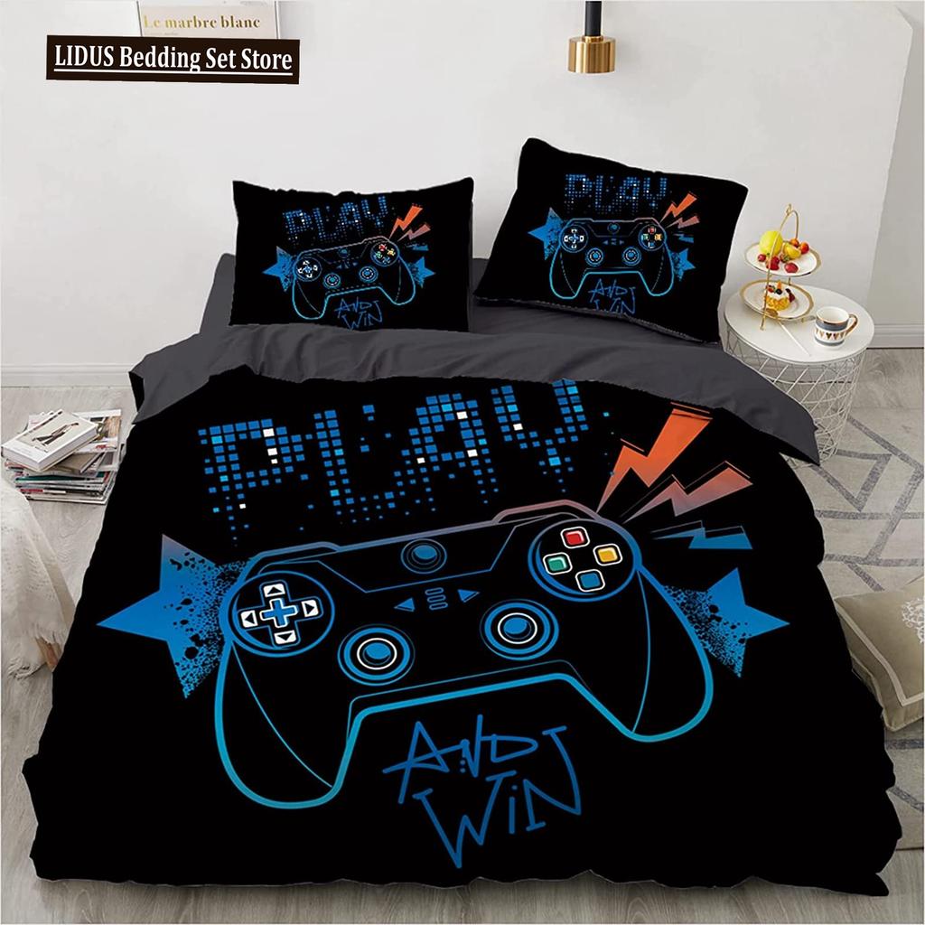 Gamer Duvet Cover Set Rotating Music Comforter Cover Gamepad Gaming Bedding Set For Boys Headphone Bedspreads Cover Queen Size