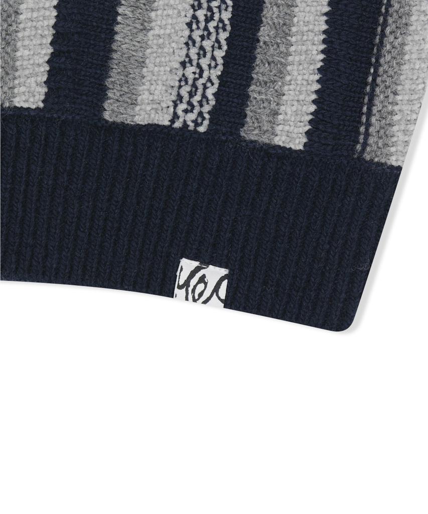 Yeseyesee Stripe Knit Zip-Up Vest Navy