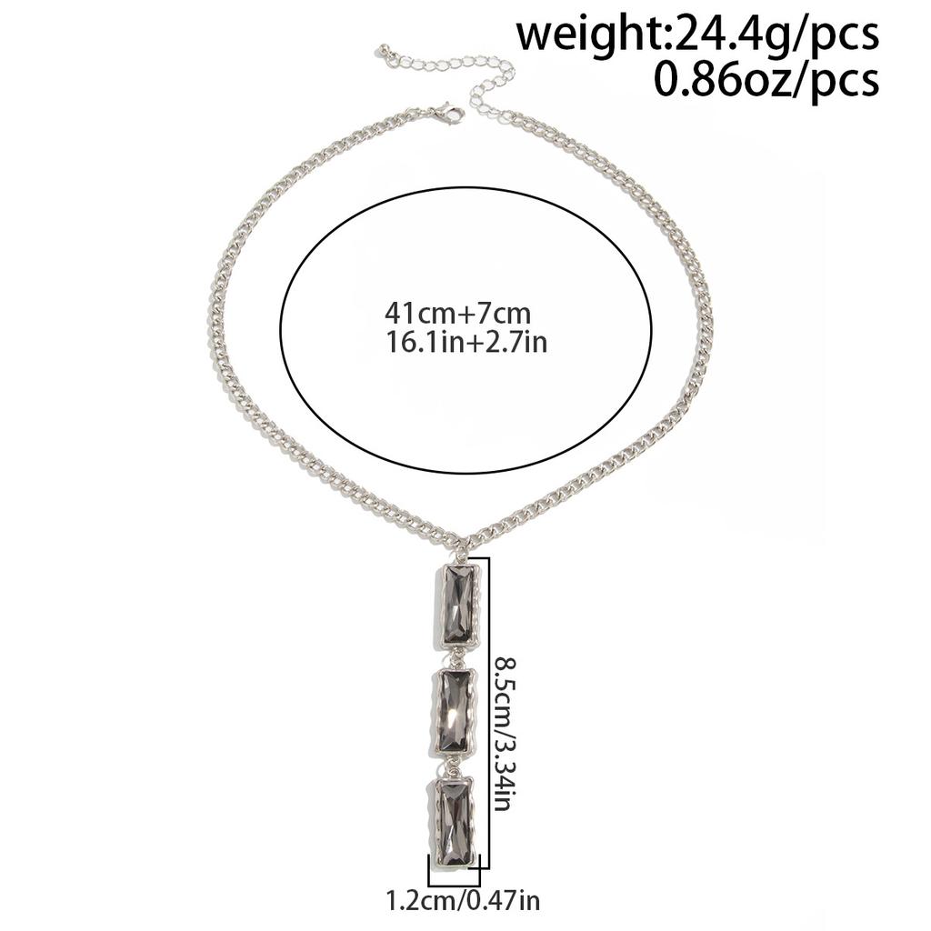 Minimalist Cool Tone Square Black Diamond Pendant Choker Necklace - Stylish Statement Long Necklace for Women, Sleek Metal Chain, Anti-Tarnish