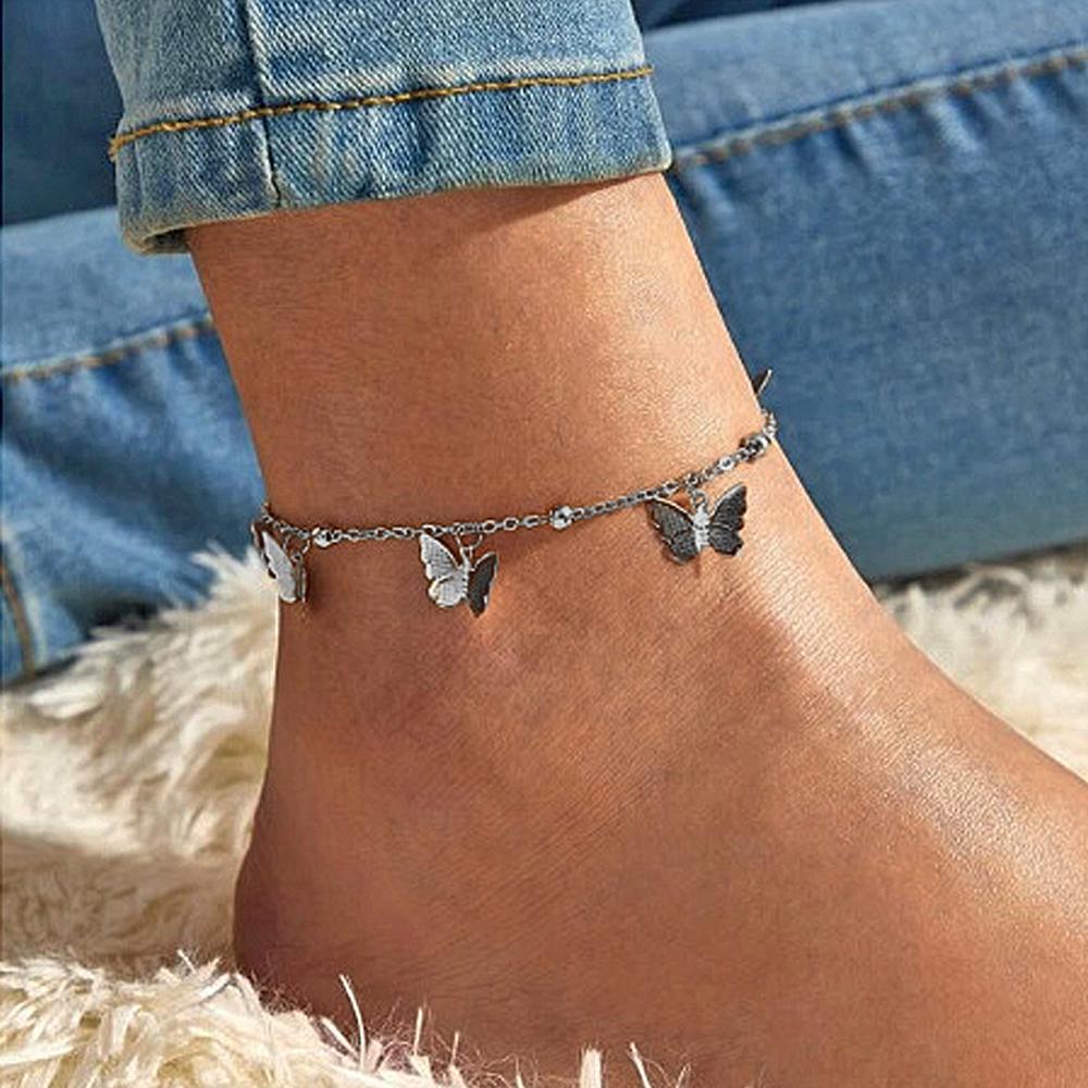 1-3ks Jednoduchý Kovový Reťazový Anklet s Príveskom Motýľa pre Ženy Nastaviteľný Vrstvený Vintage Minimalistický Plážový Anklet Set Šperky na Nohy