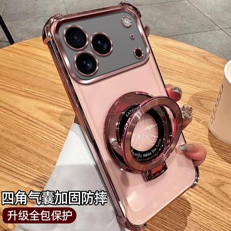 Clear Shockproof Plating Magnetic Bracket Case for IPhone 17 Air 16 16E 15 14 Plus 13 12 Mini 11 Pro XS Max XR Silicone Cover