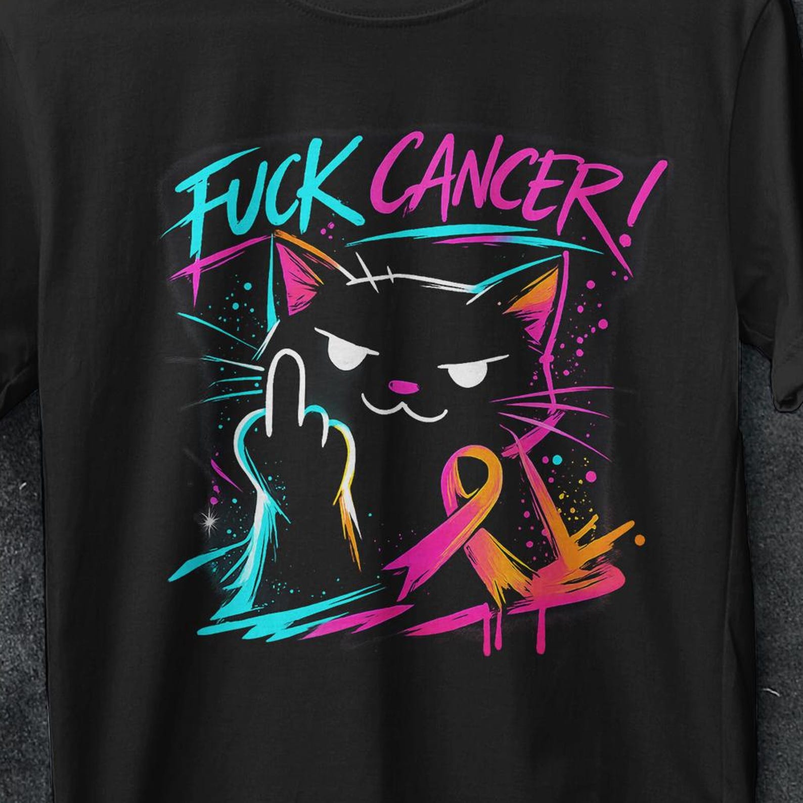 Cancer Shirt, Kitten T Shirt, Cancer Survivor Shirt, Cancer Fighter Shirt, cancer patient gifts, Wonder Women, Breast Cancer, cancer gift M