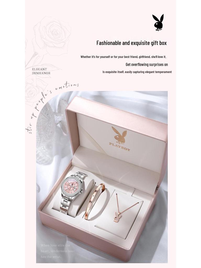 Playboy Women's Luxury Waterproof Starry Sky Quartz Watch with Diamond Accents.