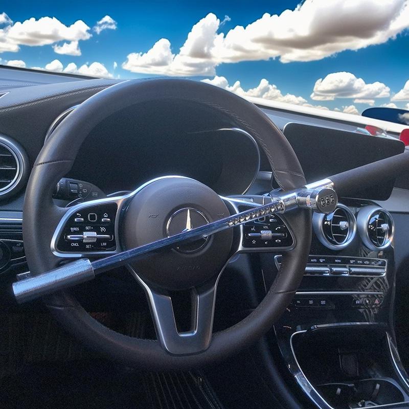 Adjustable Telescopic Anti-Theft Steering Wheel Lock with Window Hammer & Metal U-Lock