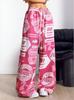 Women Street Hip Hop Style Printed Pocket Loose Casual Wide Leg Long Pants