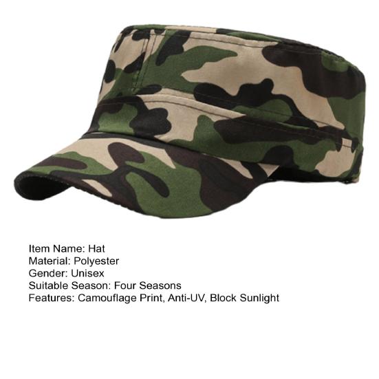 Camouflage Baseball Cap Unisex Lett Anti-UV Solbeskyttelse Bærbar Sommer Flat Hat Utendørs Trening Vandring Sport Cap Voksen Soldat Hat