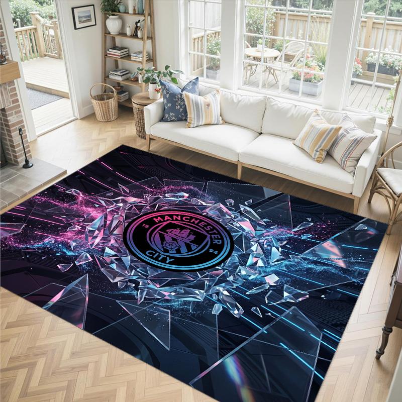 Manchester City Design Crystal Velvet Carpet Cozy Non?Slip Printed Rug For Bedroom Living Room Entrance