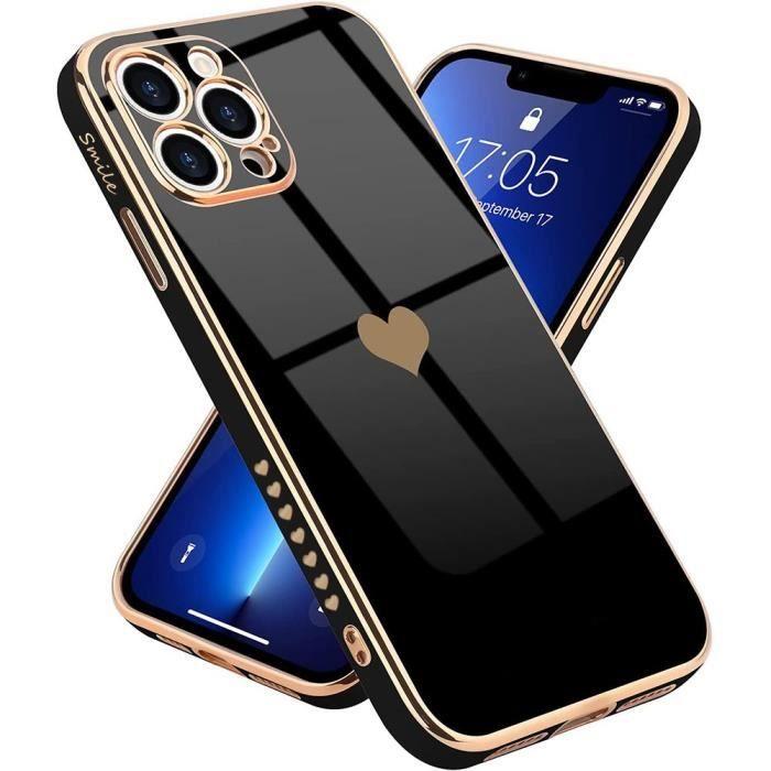 Coque de protection - Noname - iPhone 13 Pro - Noir - Motif coeur - Antichoc TPU