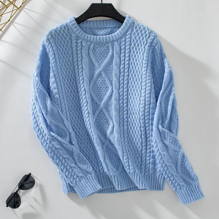 

Vintage Solid Color Loose Knitwear Cardigan Sweater Top O Neck Long Sleeve Autumn Winter XL синий