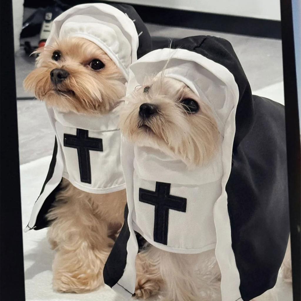 Whimsically Pet Nun Cloak Robe Dress Halloween Costume Parties Supplies For Dog Cats Photoshoots Fun Cosplay Outfits