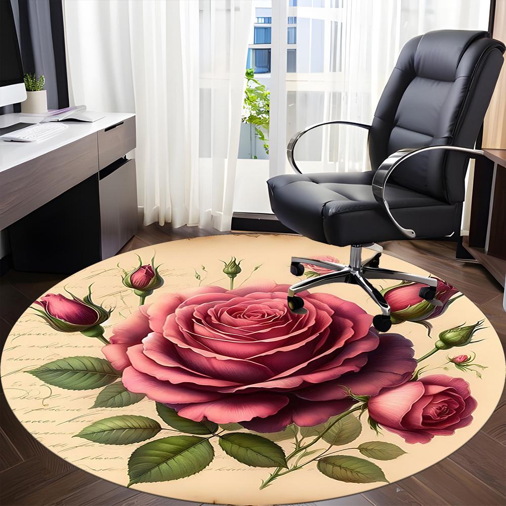1pc Rose Bouquet Carpet for Office Non-Slip, Round Carpet, Soft & Comfortable, Carpet for Office, Lightweight Round Floor Mat