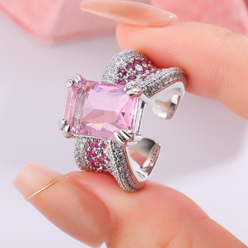 Sweet Pink Cubic Zirconia Ring for Women's Engagement Wedding Luxury Sparkling 925 Silver Plated Fashion Jewelry Gift