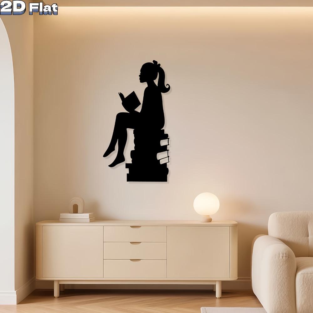 Iron Wall Art Silhouette Reading Girl Metal Sculpture Halloween Gift Modern Home Decor