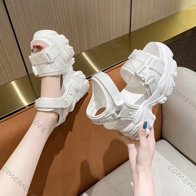 Fashion Comemore Plateau Sportsstil Sandalen für Damen Weiß Schwarz 11cm Super High Heels Damenschuhe Lässig Dicke Sohle Sandalen